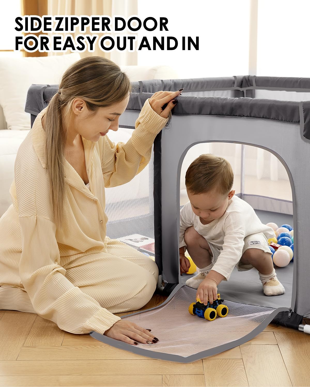 Thumbnail 3 de Extra Large Baby Playpen Play Yard (130x130x66cm) with Anti-Slip Base, BPA-Free, Grey