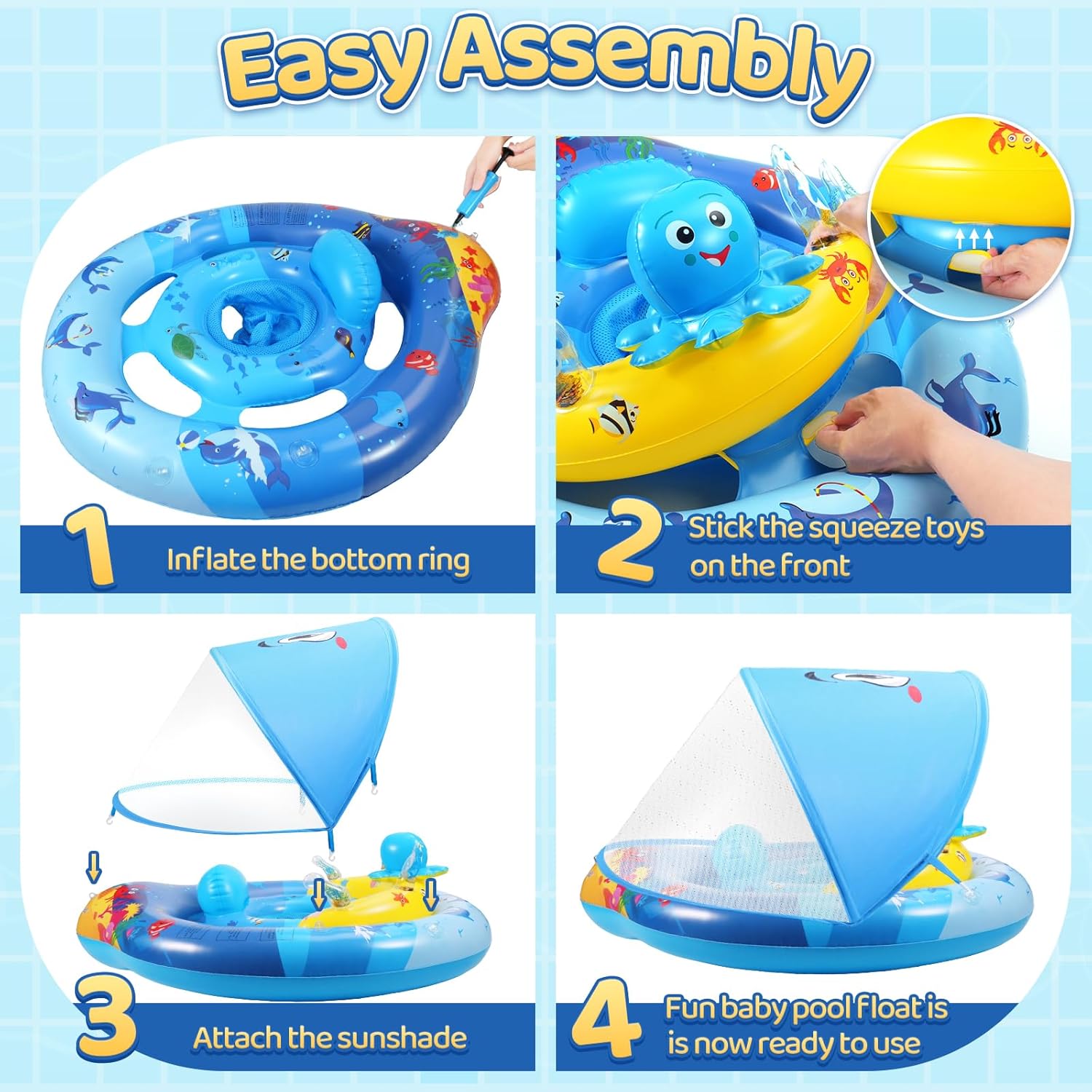 Thumbnail 4 de Baby Swimming Float with Canopy (UPF 50+) – Sea Animal Toys, Inflatable Seat for 6–36 Months