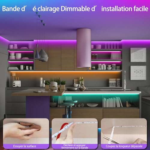 Detalle 2 de Tenmiro Ruban Led 30m – Bande LED autocollante multicolore, contrôle APP et télécommande 44 touches