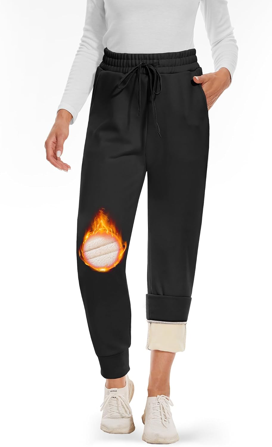 Detalle de CAMPSNAIL Fleece-Lined Women's Joggers with Pockets, High-Waisted Fit