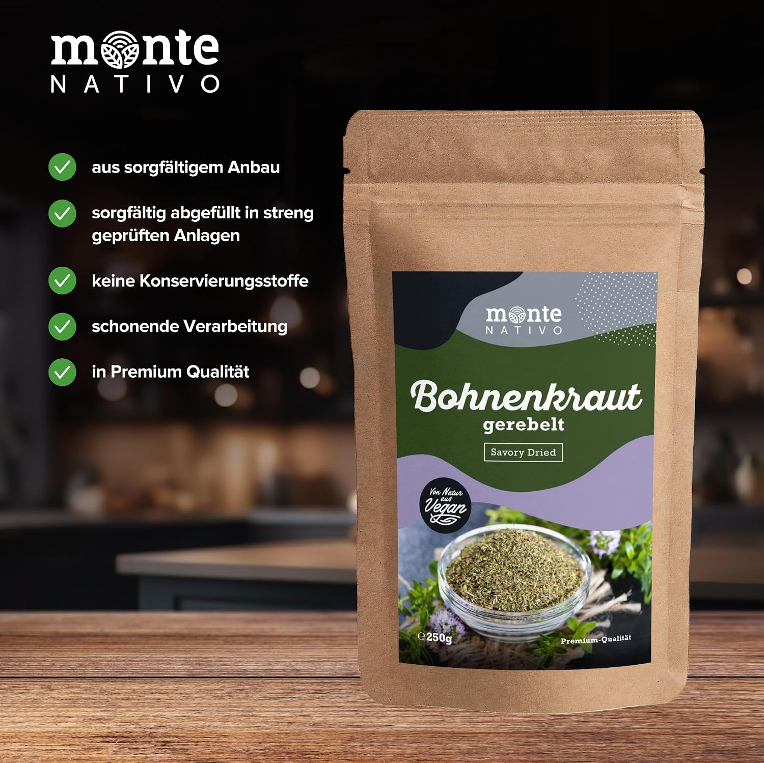 Detalle de Bohnenkraut getrocknet Monte Nativo (250g) – Aromatisches Bohnenkraut gerebelt