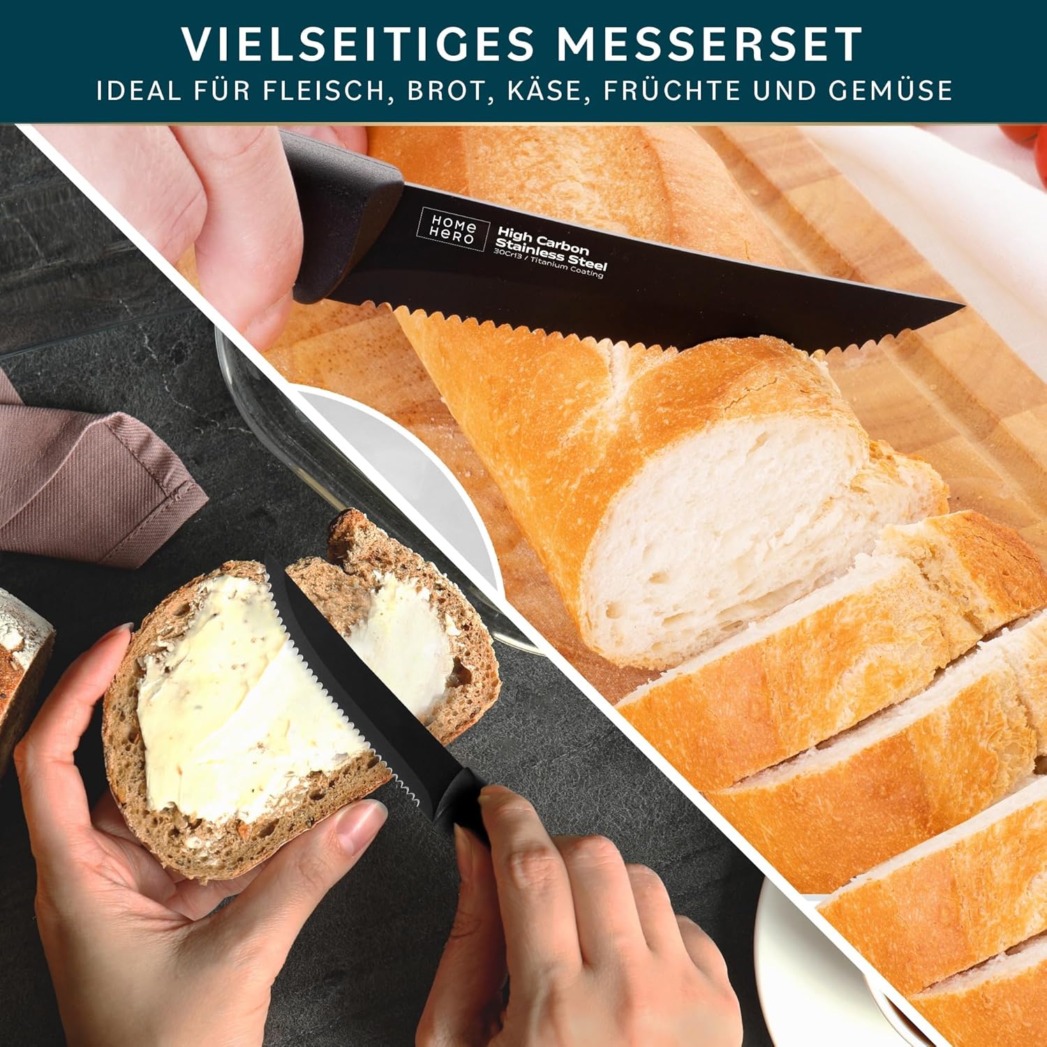 Thumbnail 4 de Home Hero Messerset 8 Stück Steakmesser Schwarz