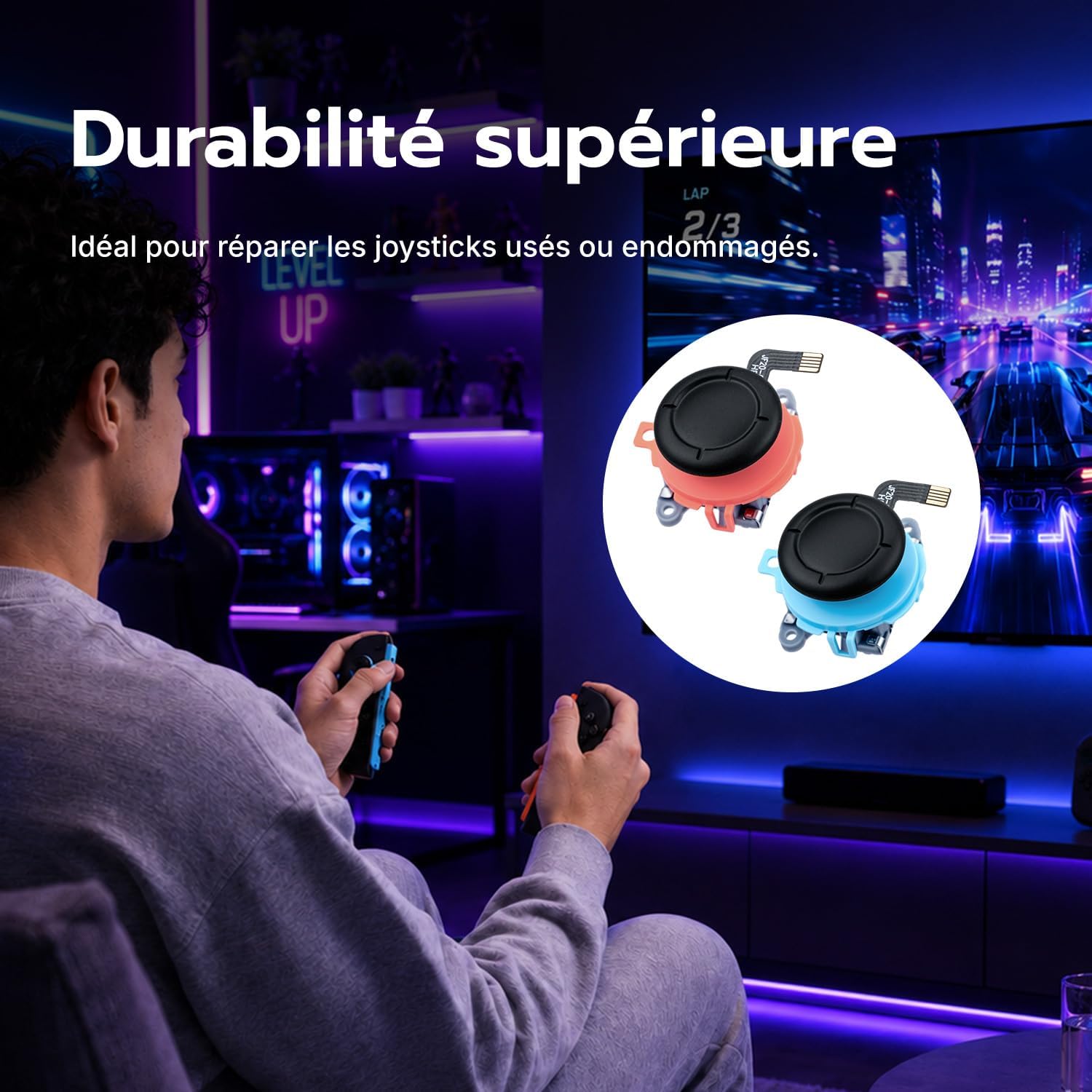 Detalle de Wigearss TMR Joysticks Électromagnétiques pour Nintendo Switch 2 – Kit de réparation avec capuchons et outils