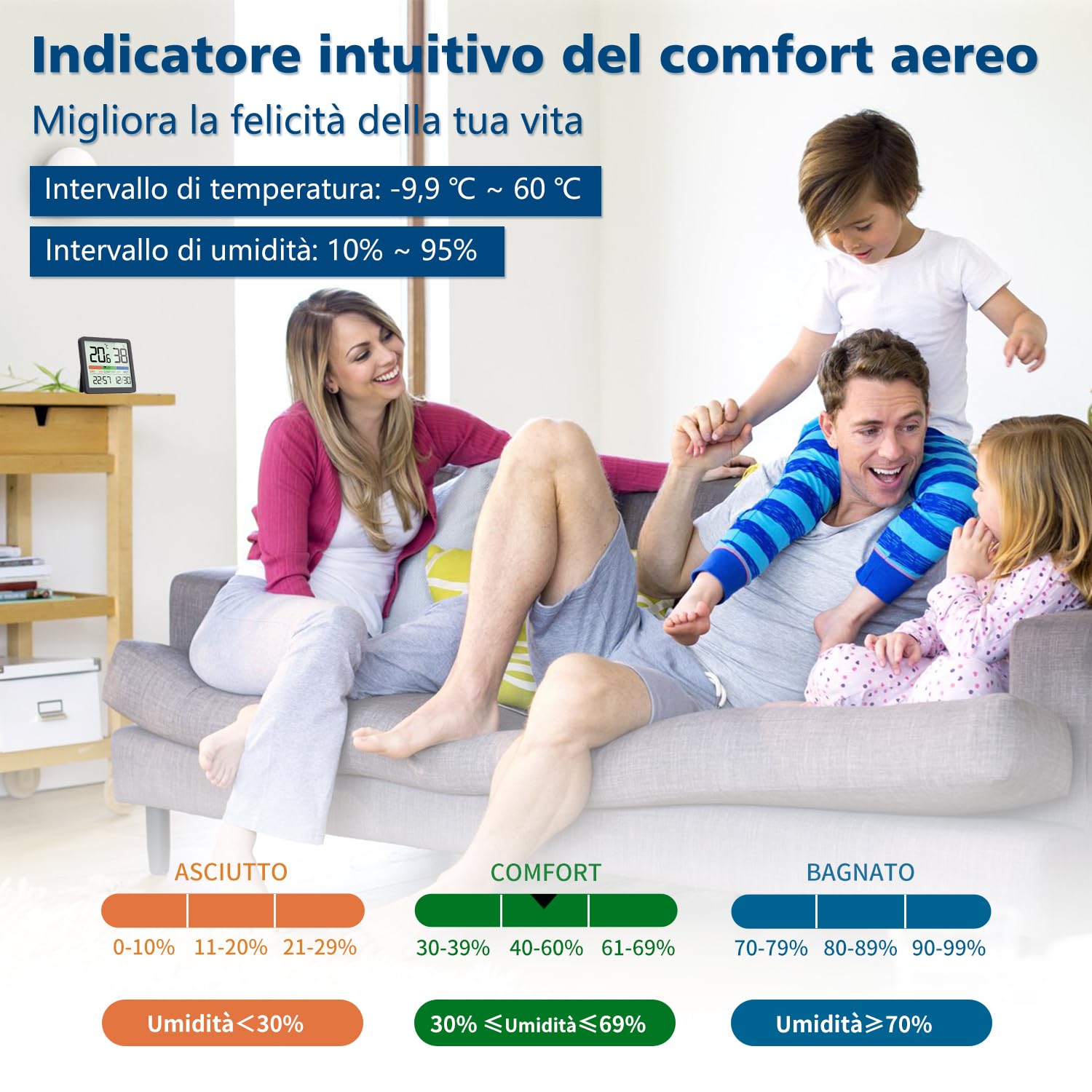 Detalle 2 de NOKLEAD Igrometro Termometro per interni con indicatore di comfort e sensore digitale