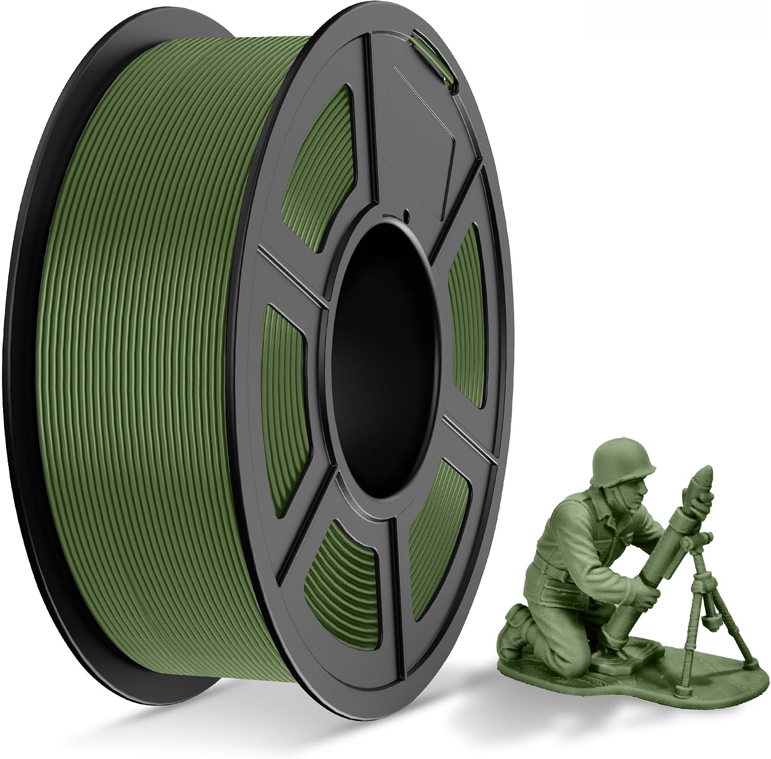 Detalle de TECBEARS PLA Plus Filament 1.75mm (PLA+), 1kg Spool – Olive Green, +/-0.02mm tolerance