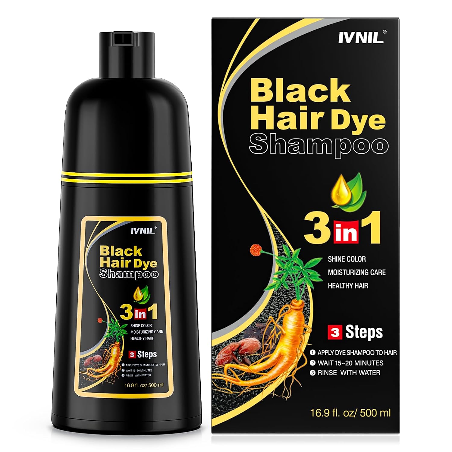 Detalle de Black Hair Dye Shampoo Haarfarbe Schwarz 3in1 Shampoo