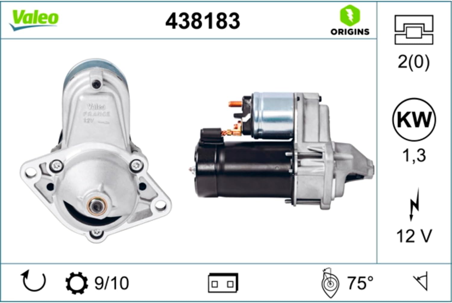 Thumbnail 3 de Valeo 438183 motorino d’avviamento 12 V da 1,3 kW con 9/10 denti