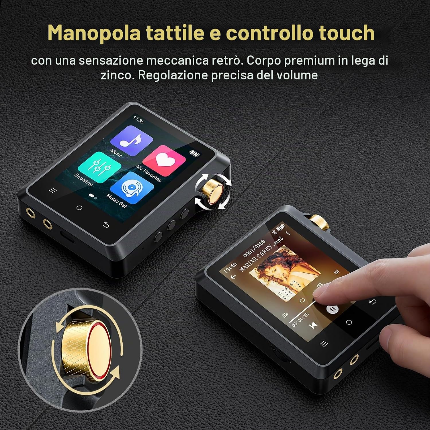 Detalle 2 de AGXOV 64GB Hi-Res Lettore MP3 con Bluetooth 5.3: qualità audio, design in lega e display touch 2,8
