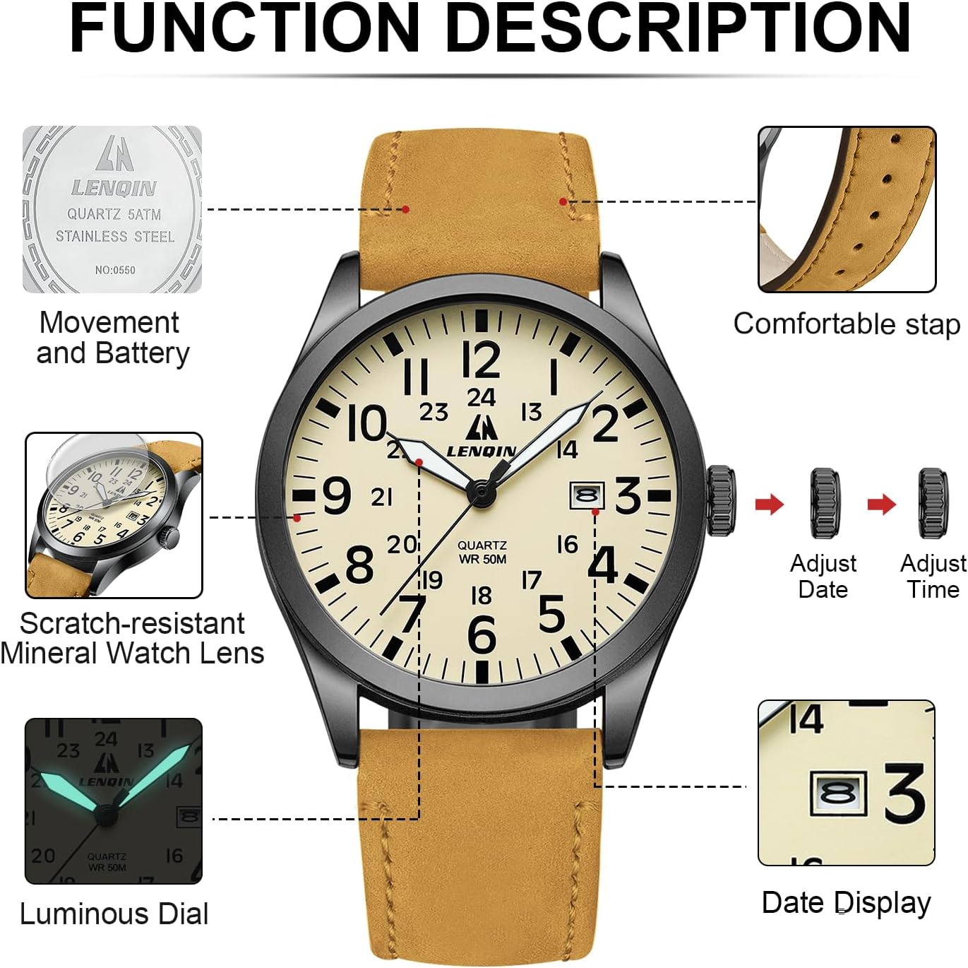 Thumbnail 5 de LN LENQIN Militär-Uhr für Herren mit 42 mm