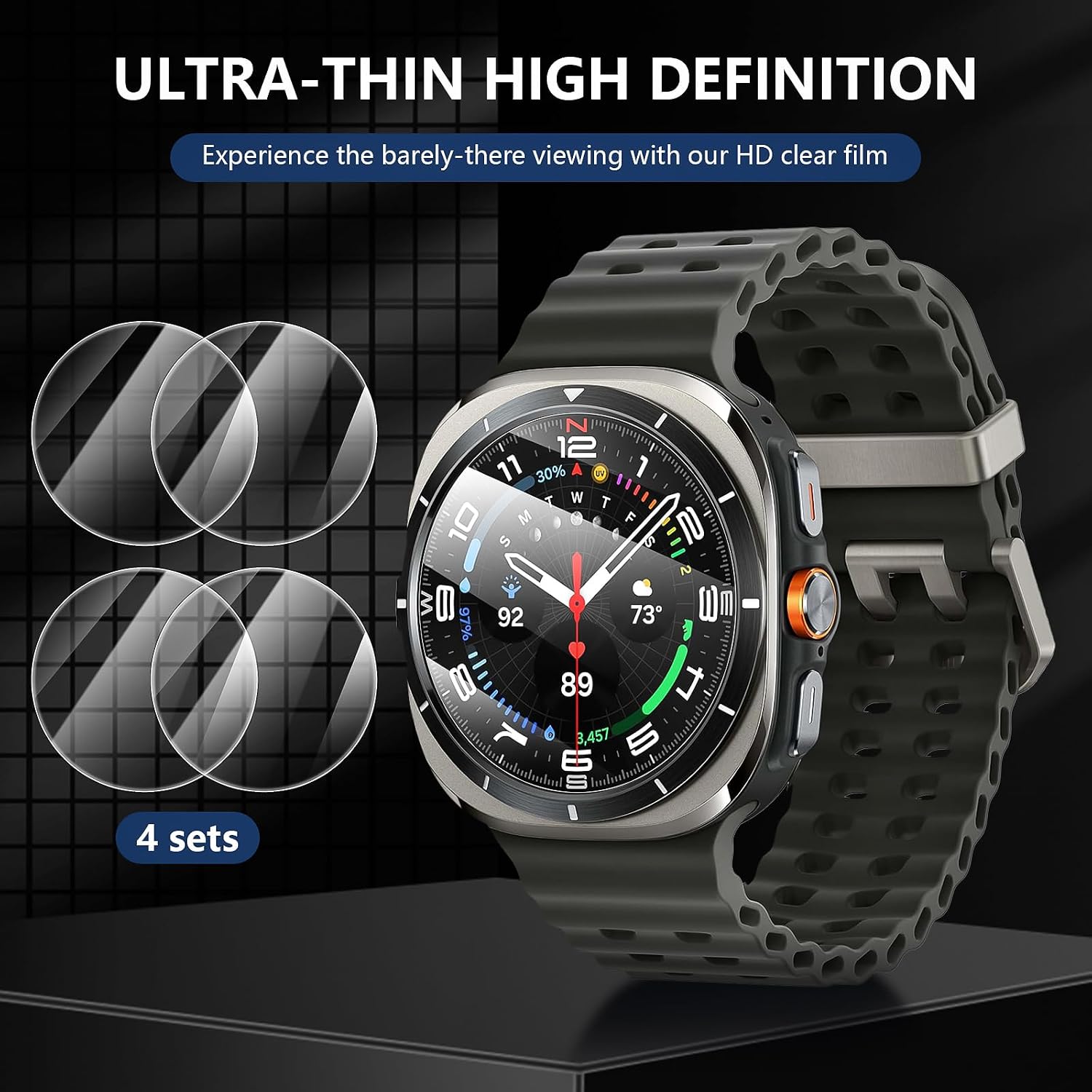 Thumbnail 3 de Diruite 4-Pack Tempered Glass Screen Protector for Samsung Galaxy Watch Ultra 47mm (37.2mm) – No Bubbles
