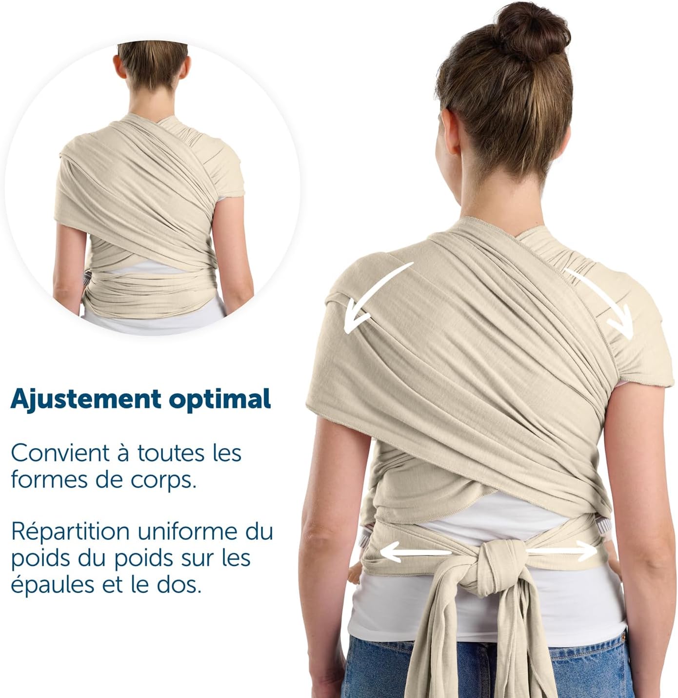 Thumbnail 4 de Laleni écharpe de portage bébé nouveau-né jusqu’à 15 kg en coton OEKO-TEX, beige (porte-bébé physiologique)