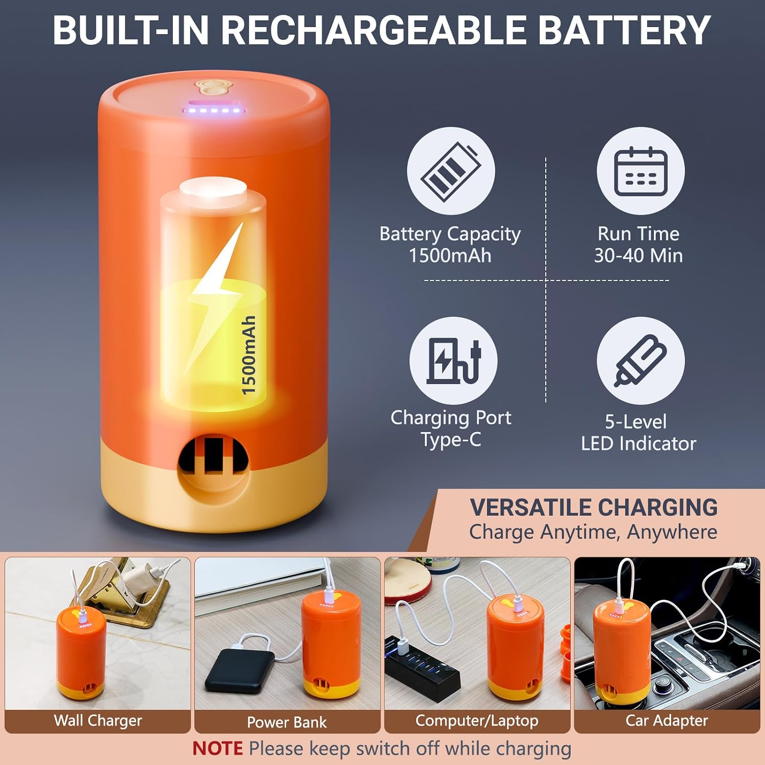 Thumbnail 2 de HAFOEEP Mini Electric Air Pump for Inflatables: Cordless USB-C Rechargeable Model