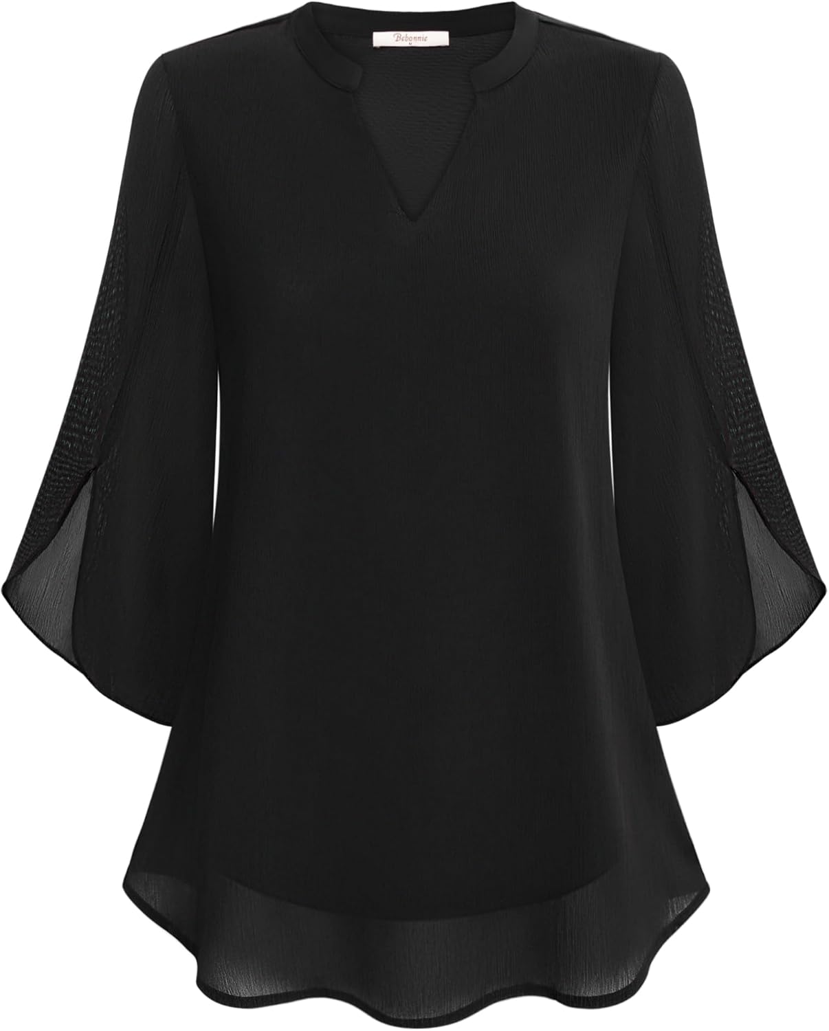 Thumbnail 4 de Bebonnie Women’s Dressy Casual Ruffle 3/4 Sleeve V-Neck Chiffon Blouse
