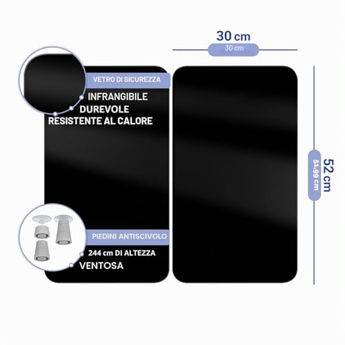 Detalle 2 de WENKO Coprifornelli Universale Mod Nero – Pannello coprifornelli in vetro regolabile 30 x 52 cm (2 pezzi)