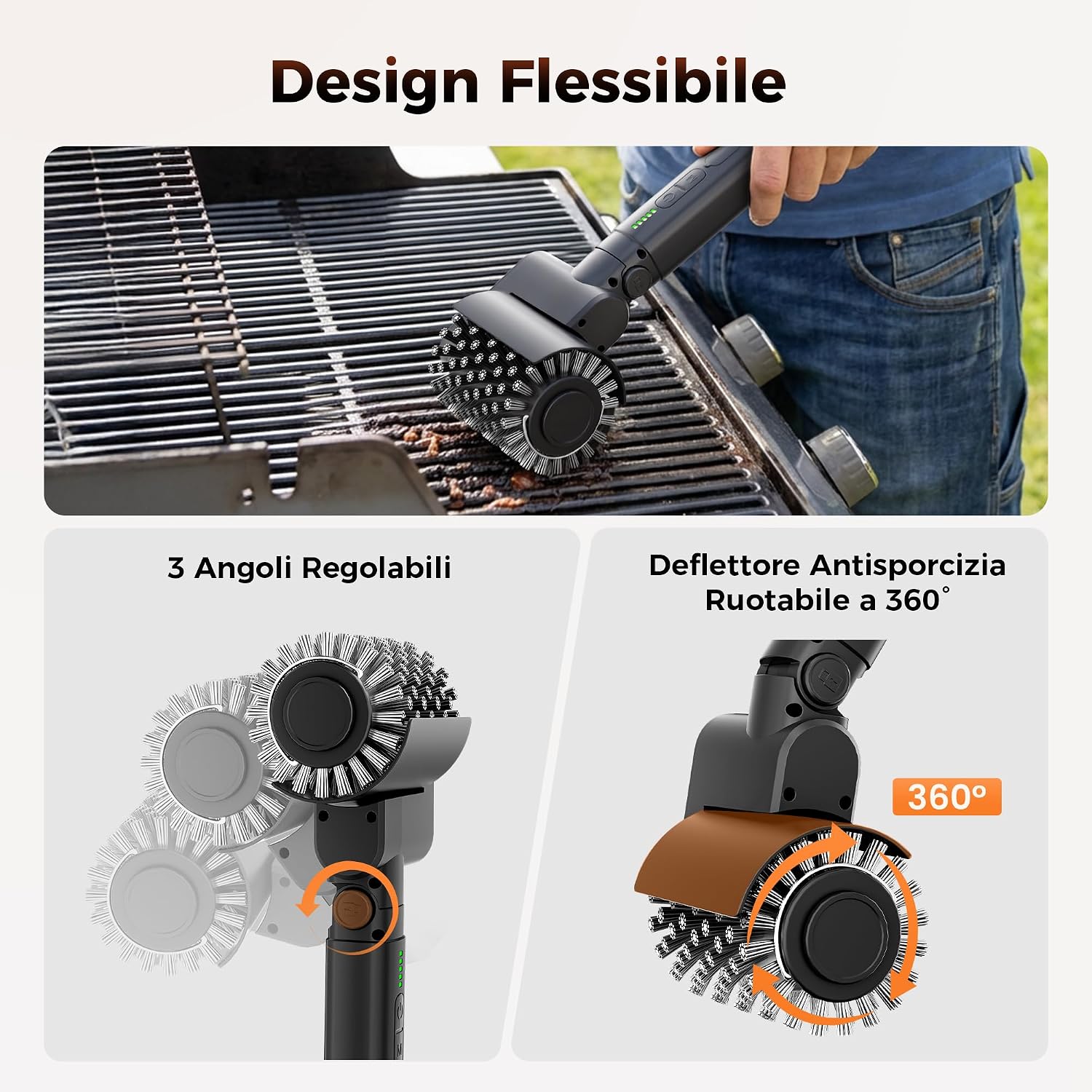 Detalle de Leebein Spazzola Elettrica per Barbecue 2026: pulizia 3 velocità, 3 testine e angolo regolabile