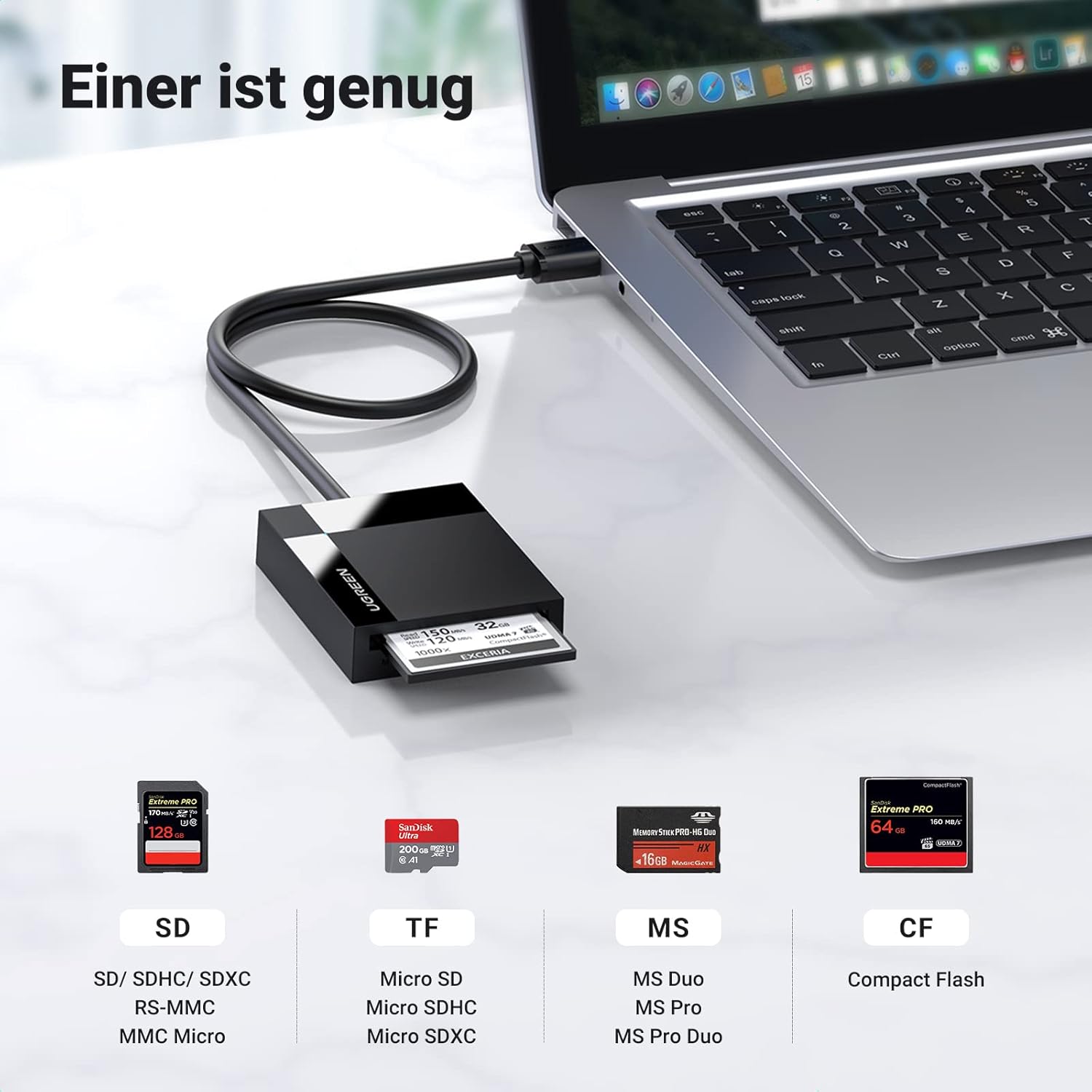 Detalle de UGREEN USB 3.0 Kartenleser 4‑in‑1 5Gbps