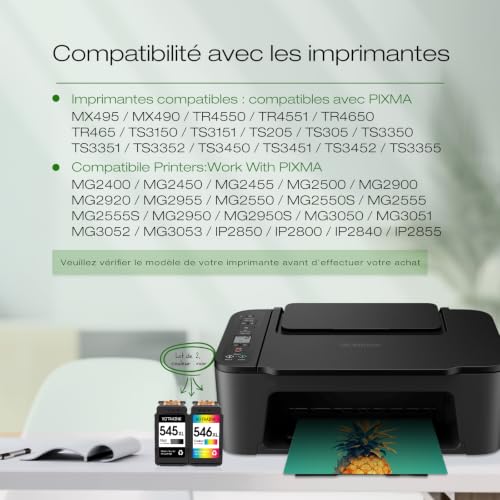 Detalle 2 de VOTRAINK 545XL 546XL, lot de cartouches d’encre noire et tricolore pour Canon