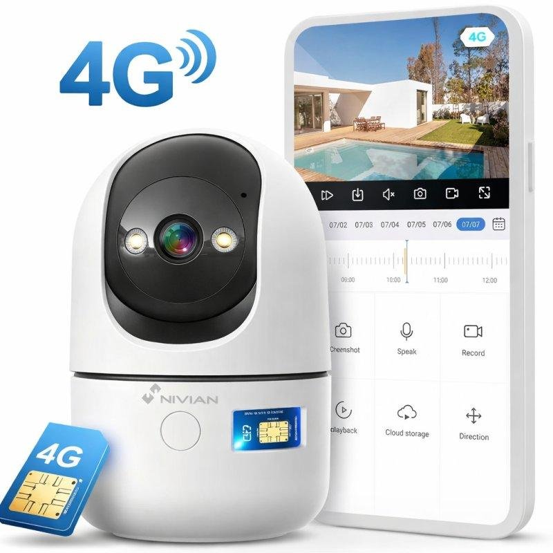 Detalle de Cámara IP Nivian 4G 2K Interior con Visión Nocturna, IA y Audio Bidireccional