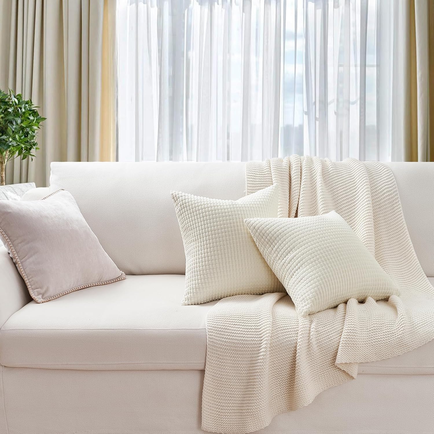 Detalle de Topfinel Kissenbezug 40x40 cm Creme Weiß – 4er Set aus Kordsamt