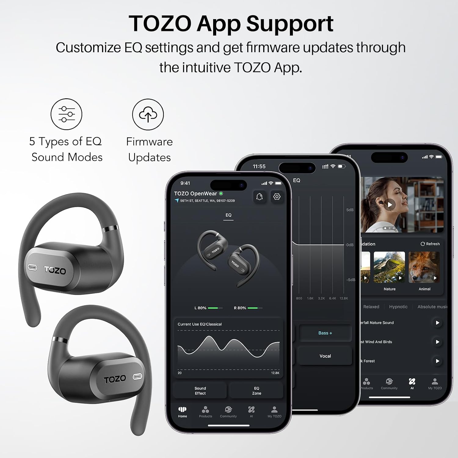 Detalle 1 de TOZO OpenWear cuffie Bluetooth con ENC