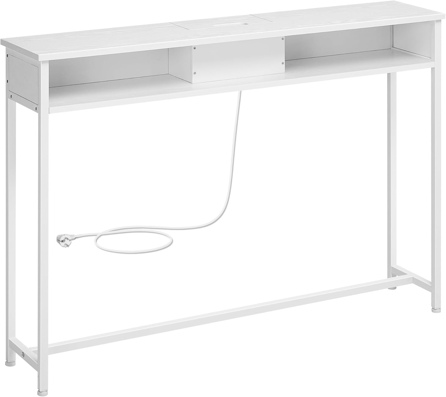 VASAGLE Consolle Ingresso LNT111W01: Tavolo Consolle con Multipresa, 2 Scomparti, Bianco Neve