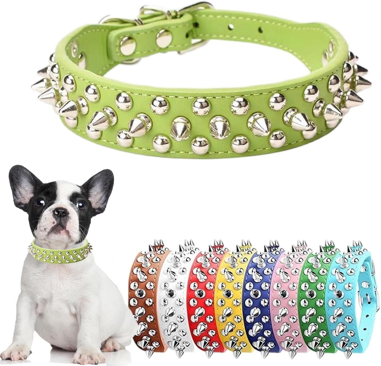 Thumbnail 6 de Spiked Dog Collars Studded Leather Rivet Puppy Collar (Adjustable) in Red