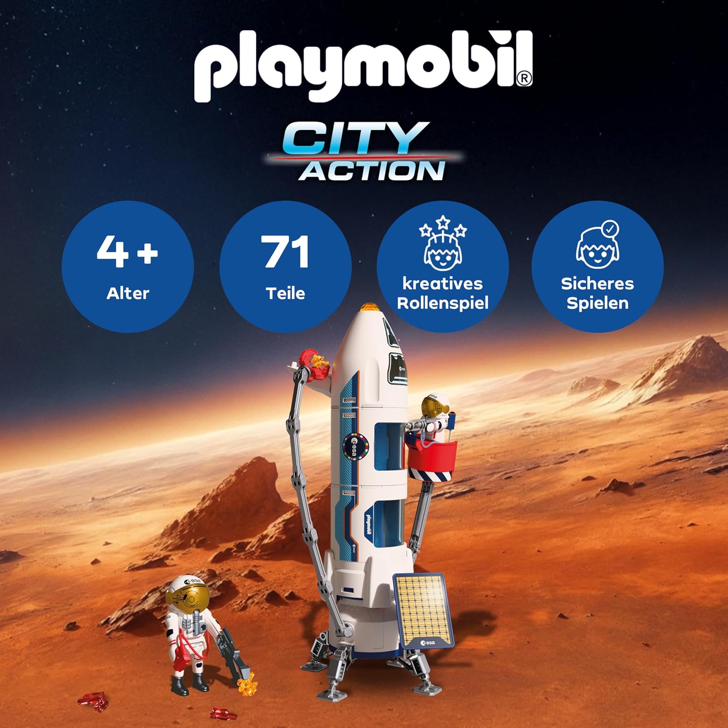 Detalle de PLAYMOBIL Space ESA Mars-Forschungsrakete 72011 – Modulares Weltraum‑Set ab 4 Jahren