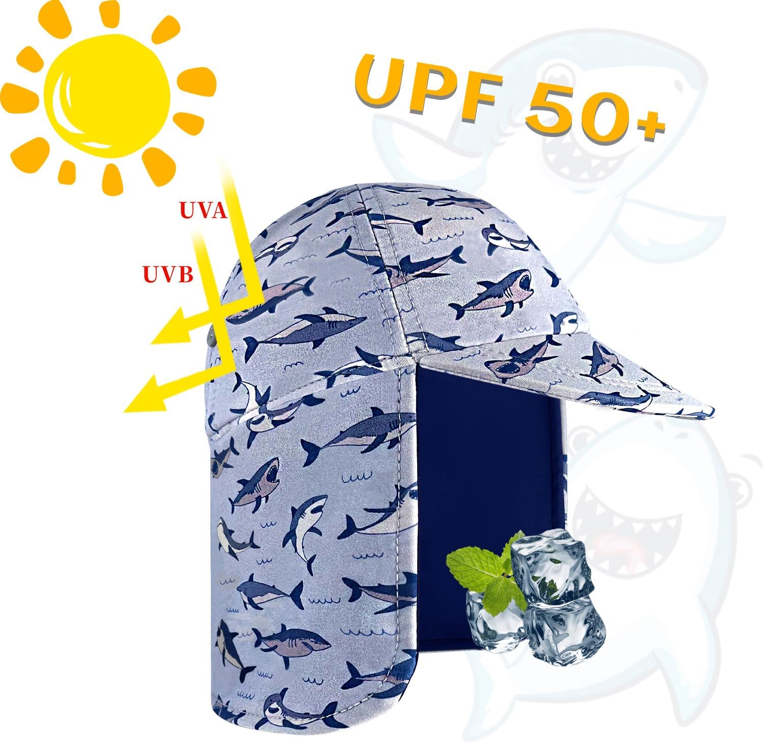 Thumbnail 3 de Gifts Treat Kinder Legionäre Hut – UPF 50+ Sonnenschutz Schwimmkappe mit Nackenschutz (Dinosaurier-Muster)