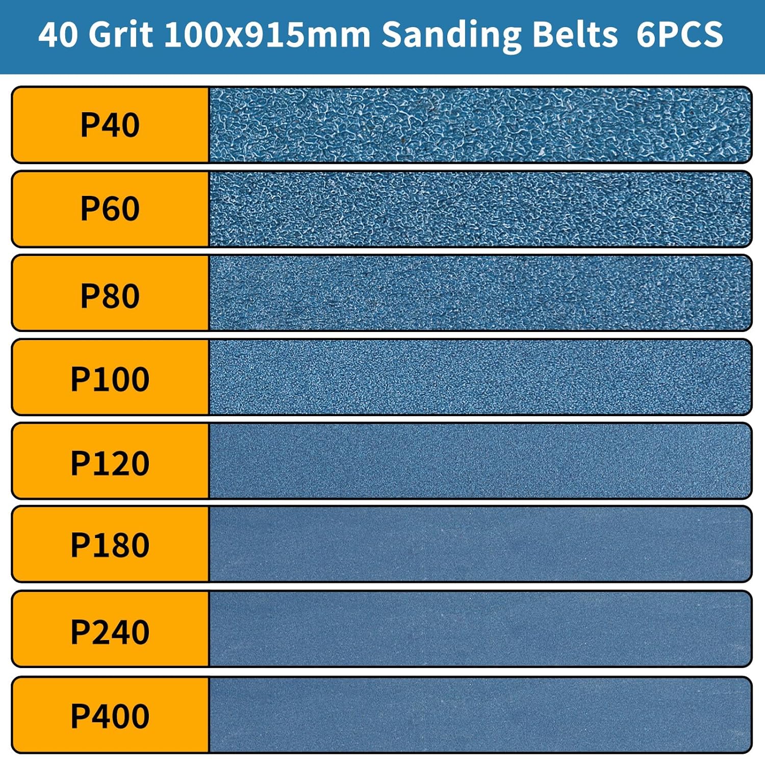 Thumbnail 1 de Shineboc Schleifband 100 x 915 mm – 6 Stück, Körnung 40, blaues Zirkonkorund für Metall und Holz