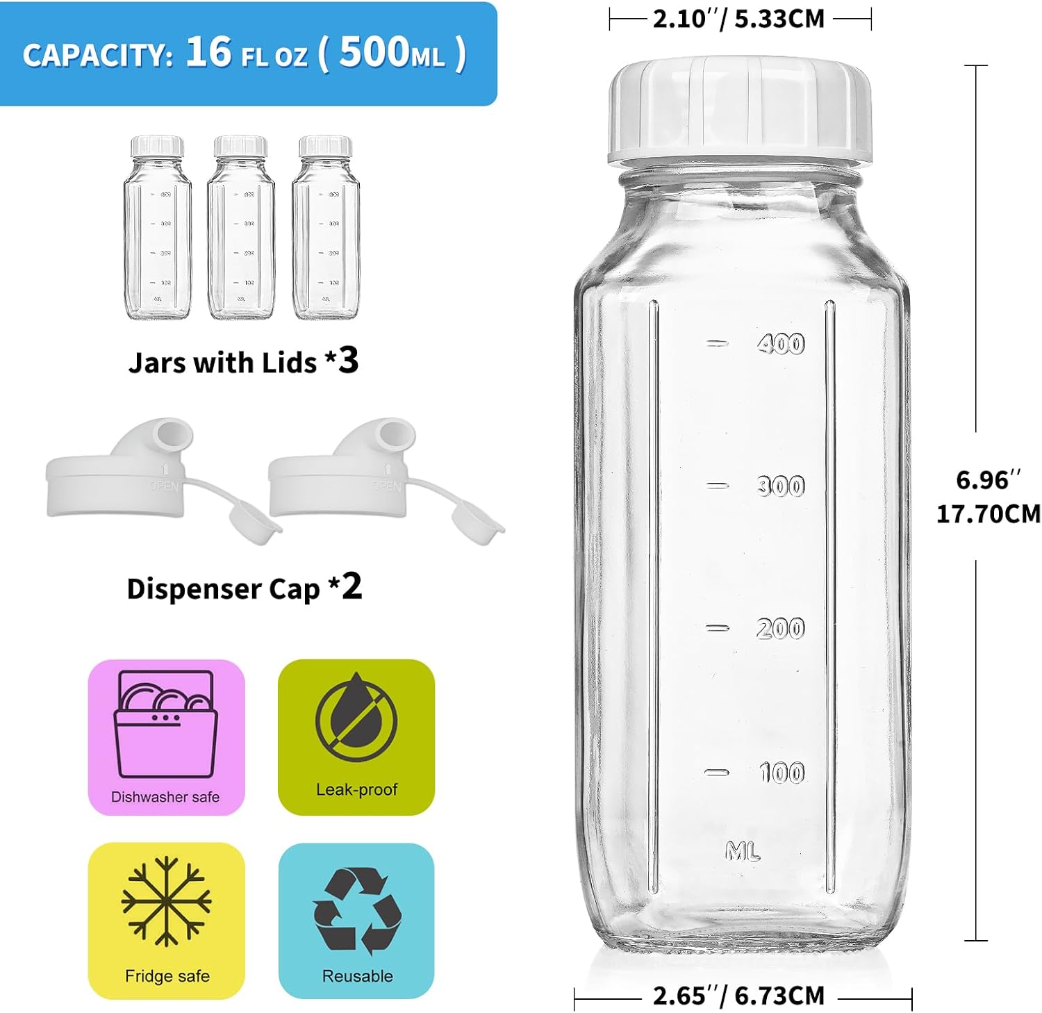 Detalle 2 de Syntic Glass Juice Bottles 3 Pack with Lids 🥤