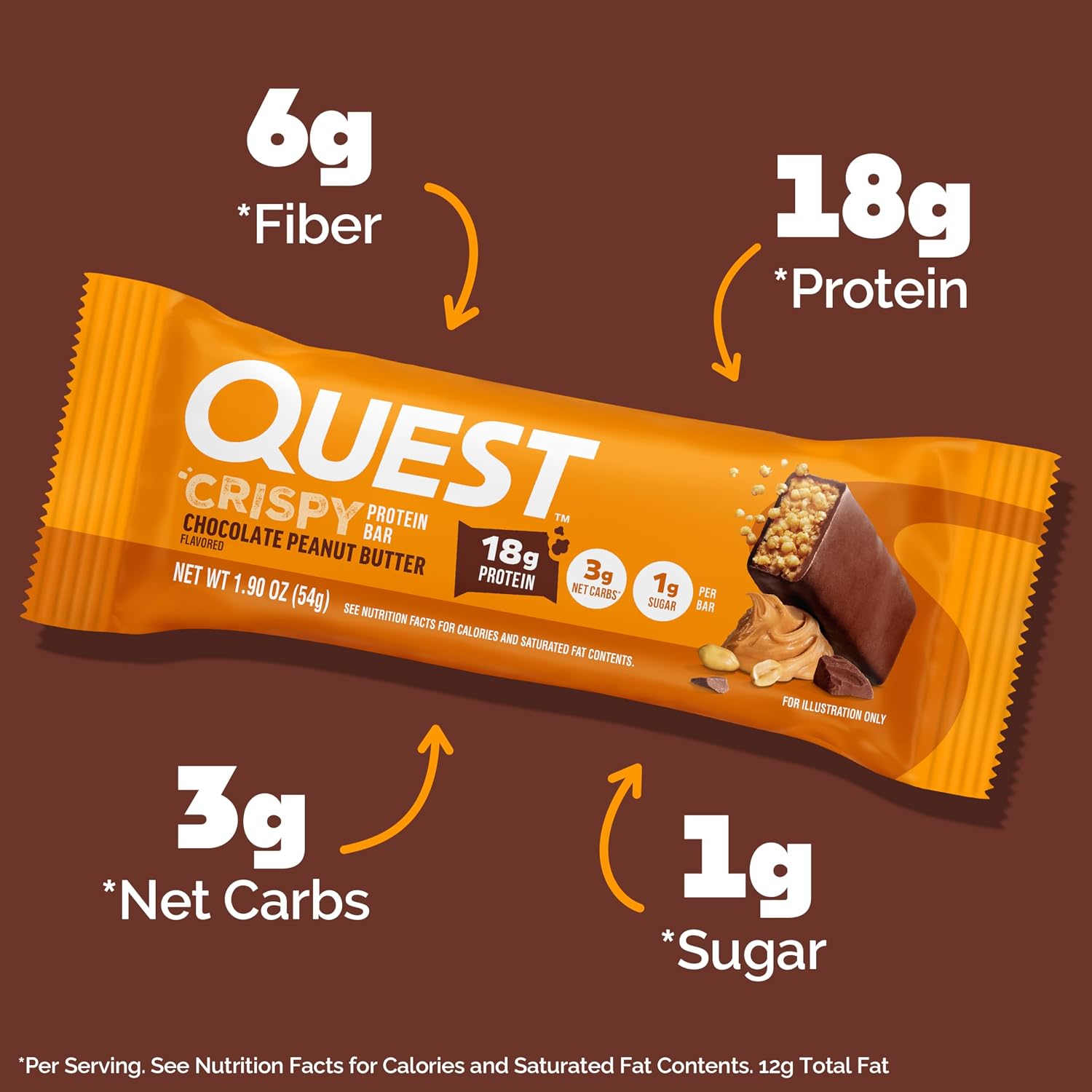 Detalle de Quest Nutrition Crispy Protein Bar, Chocolate Peanut Butter, 4 Count