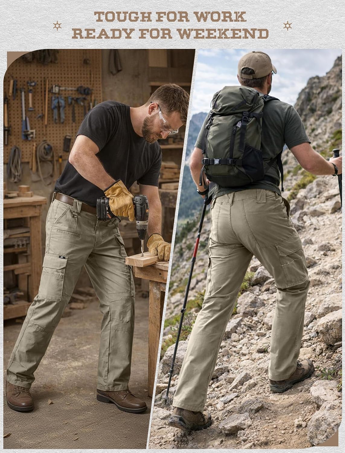Detalle 2 de IGOLUMON Work Trousers Men Cargo Trousers – 14-Pocket Stretch Fit