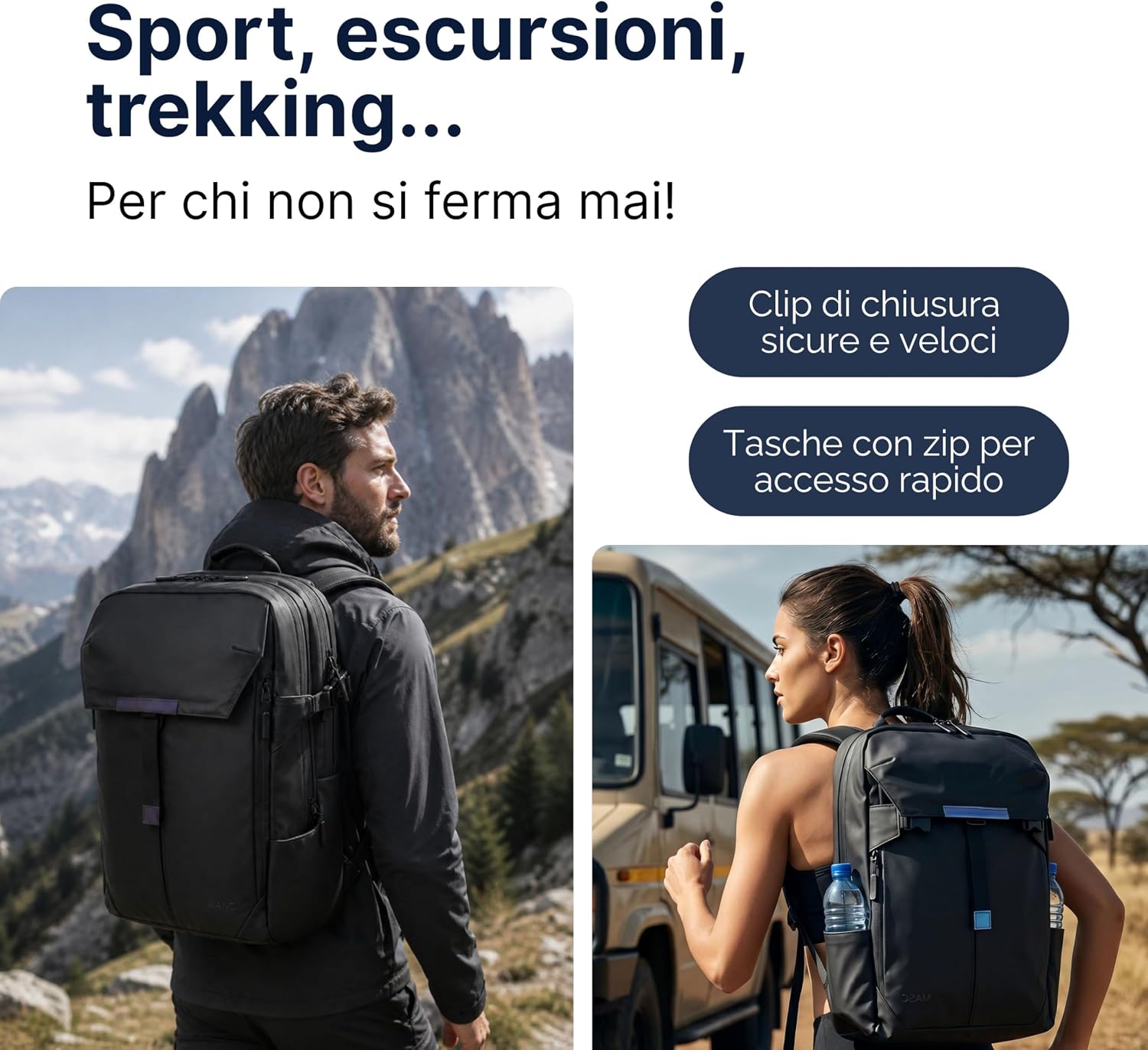 Thumbnail 6 de MASC Zaino da Viaggio Multitasche 27L: Impermeabile ed Ergonomico con Vano PC 18