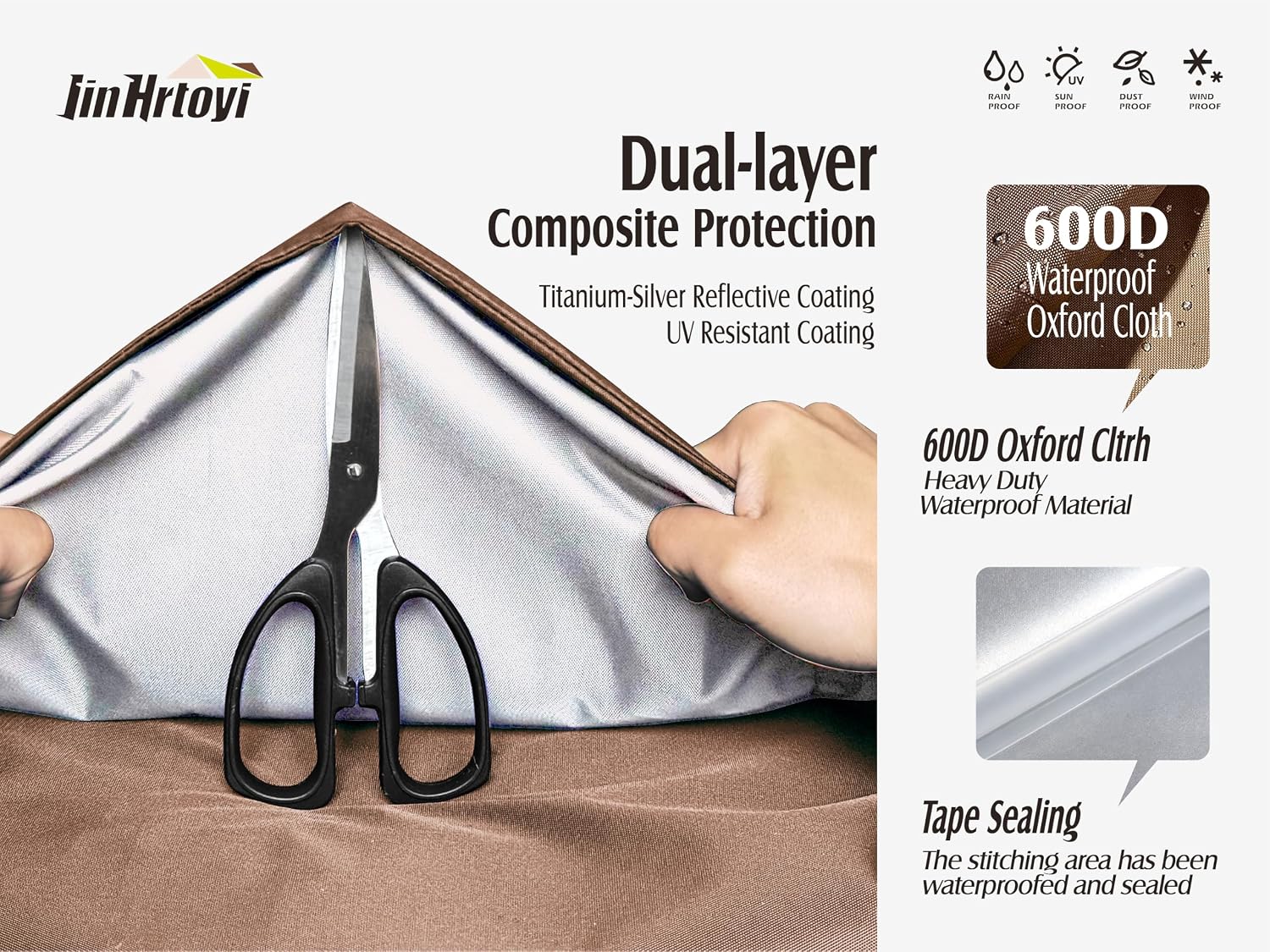 Detalle de Jin Hrtoyi Furniture Covers-001 3-Seater Outdoor Sofa Cover, 600D Oxford, Beige/Brown