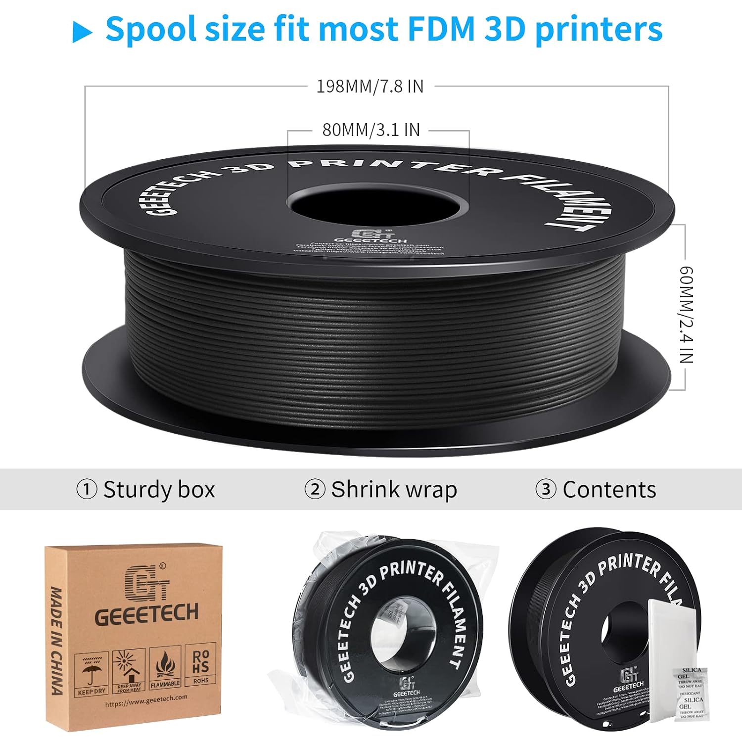 Thumbnail 3 de GEEETECH Matte PLA Filament (1 kg Spule) – 1,75 mm, Genauigkeit +/- 0,03 mm in Schwarz