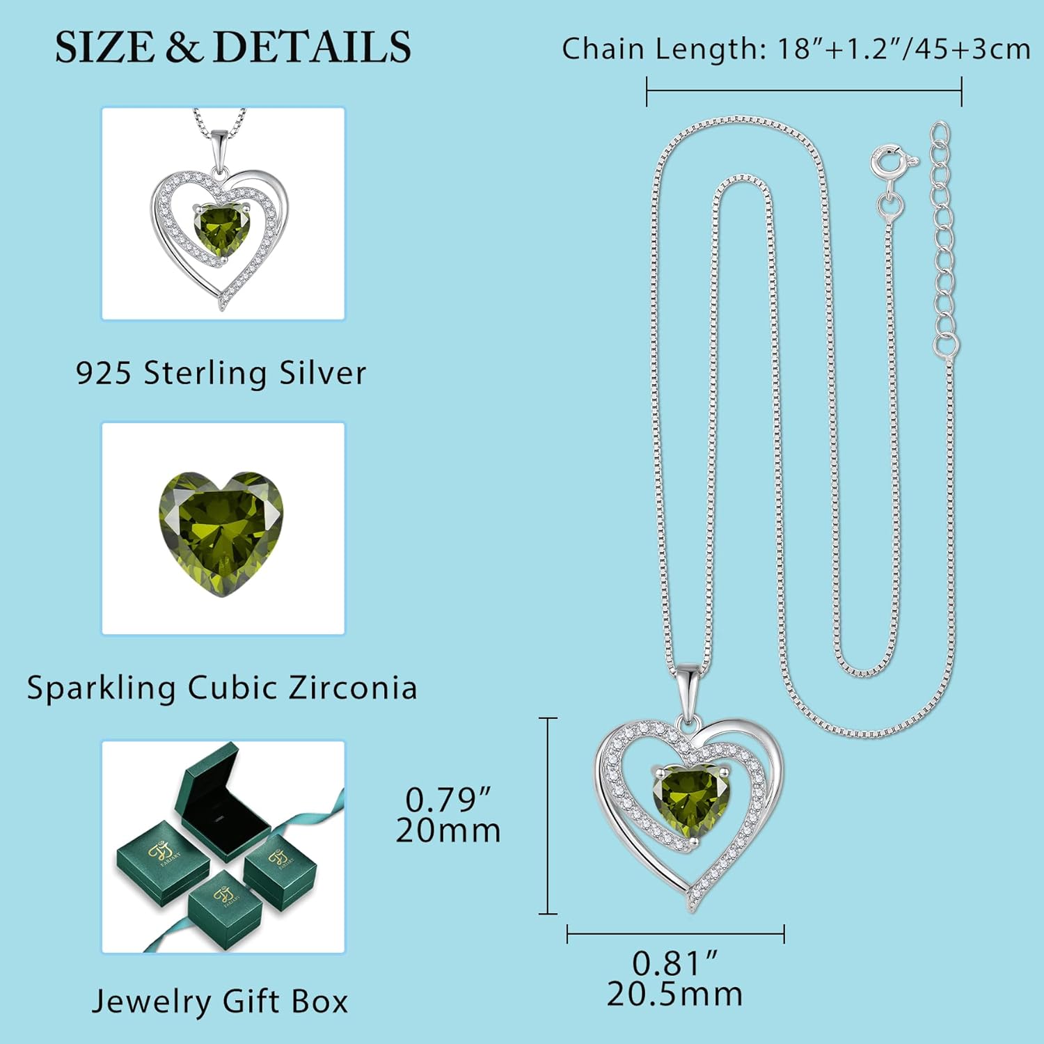 Thumbnail 4 de FJ Herz Kette Damen aus 925 Sterling Silber mit Geburtsstein & Anhänger