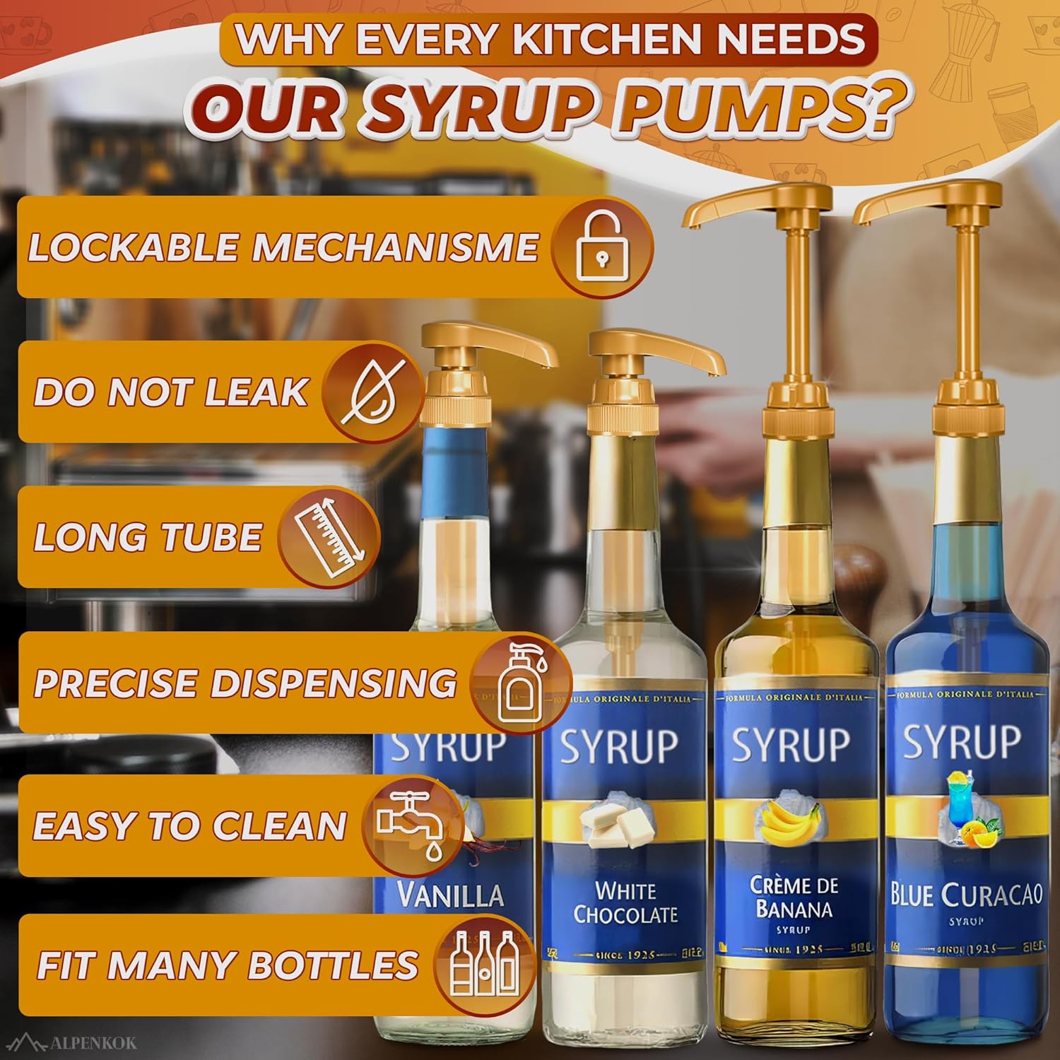 Thumbnail 4 de 4-Piece Coffee Syrup Pump Dispensers (Skinny/Torani Style) for 25.4 oz Bottles
