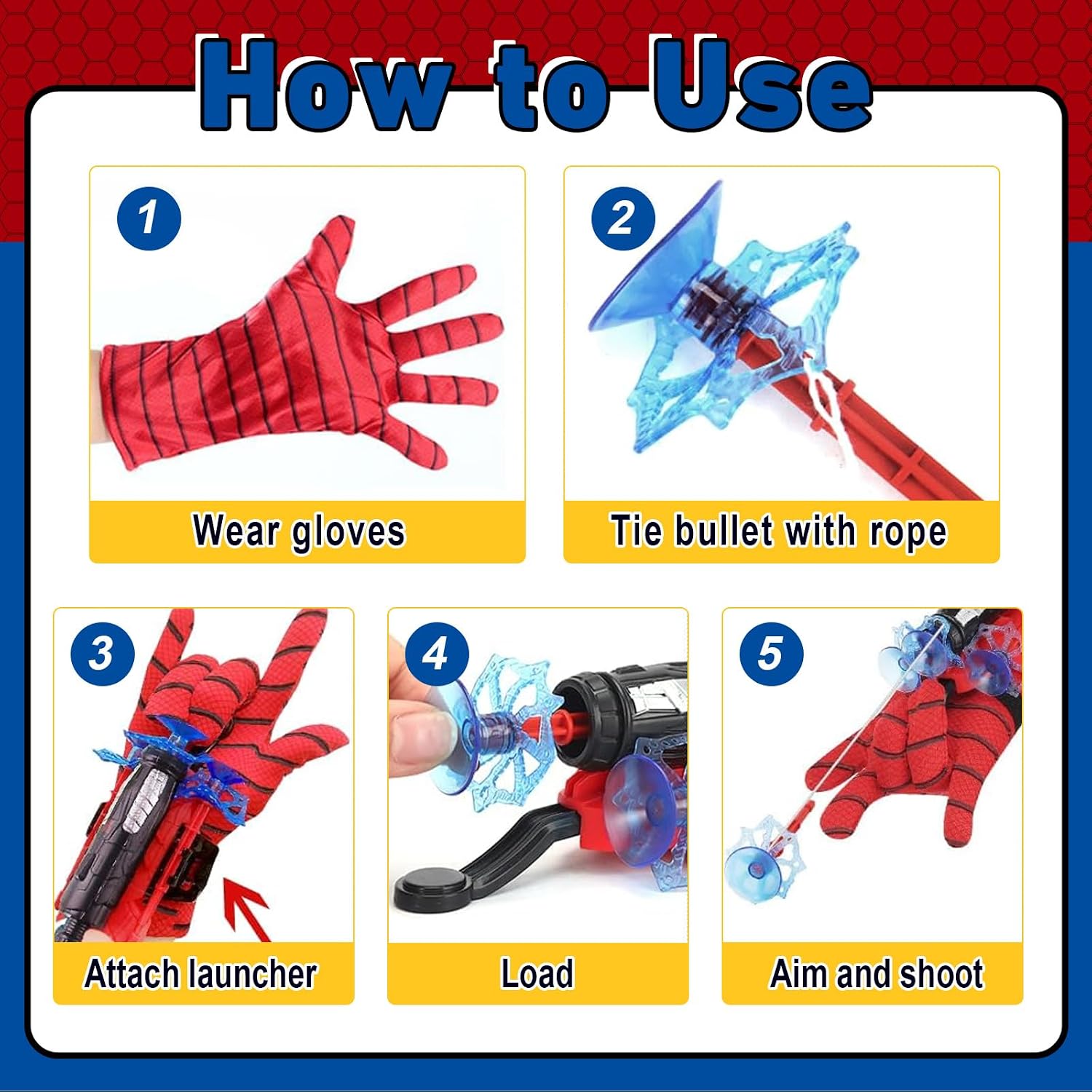Thumbnail 3 de 3 Sets Spider Web Shooters Halloween Party Favors: Wrist Launcher Toys with Hero Gloves, Capes & Masks for Kids