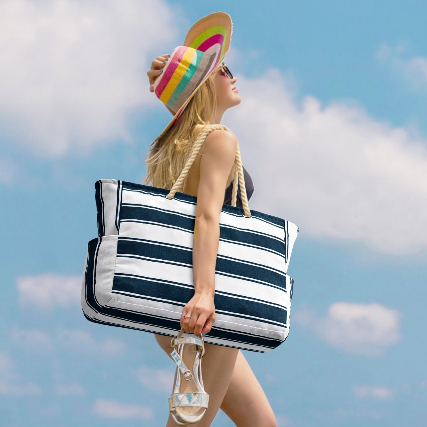 Thumbnail 2 de OSCAURT Large Waterproof Beach Bag with Zip and Rope Handle