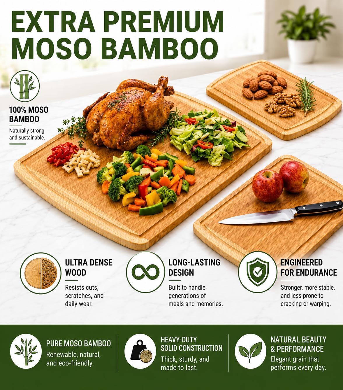 Detalle de Bamboo Cutting Boards Set of 3 ⚙