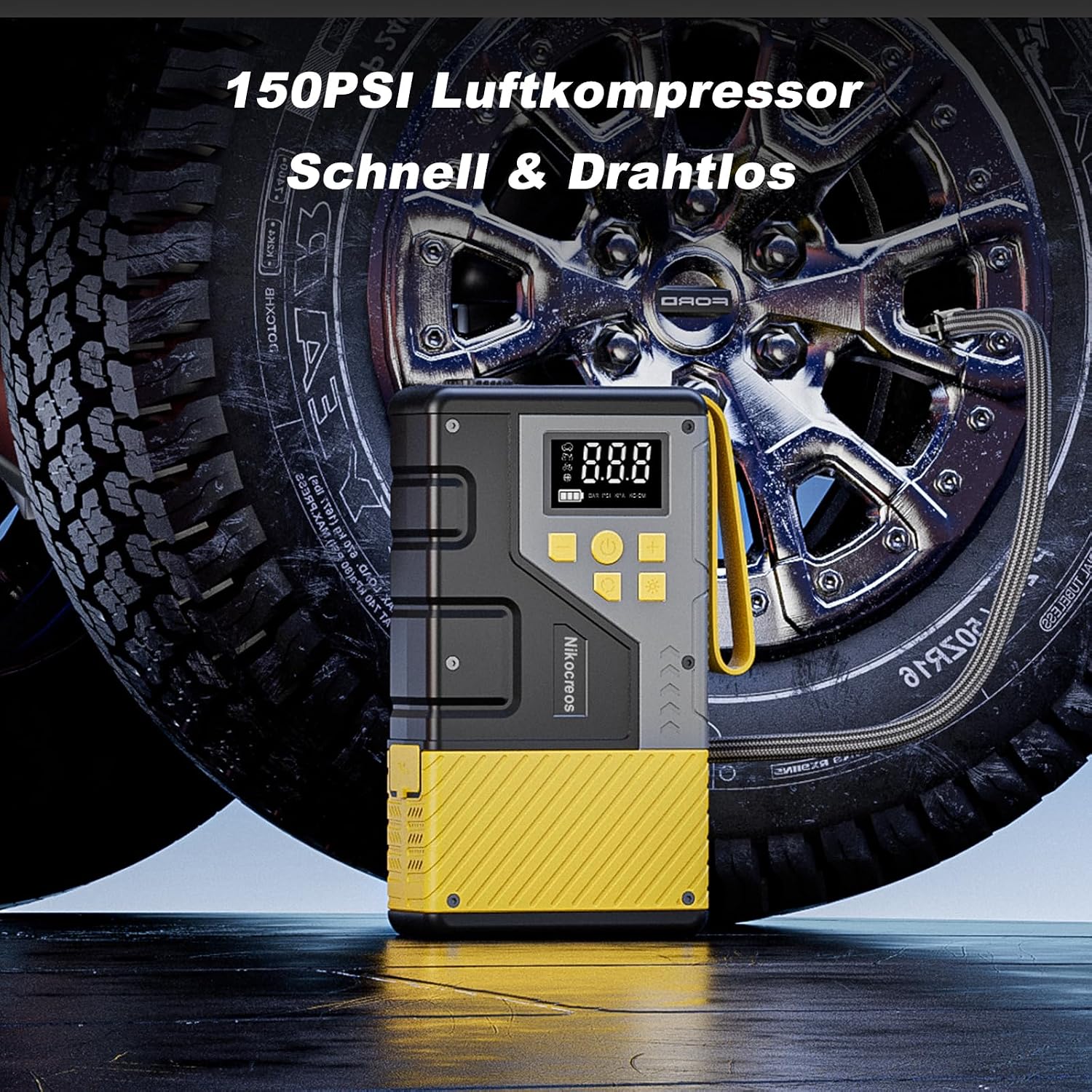 Detalle 2 de Starthilfe Powerbank Tragbarer Jump Starter mit Luftkompressor – 3000A, 150 PSI