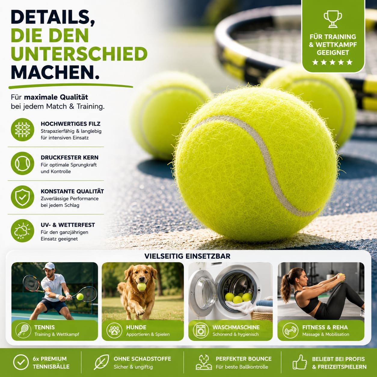 Detalle de TK Gruppe Timo Klingler Tennisbälle – Trainingsbälle (neongelb) mit Mesh-Tragetasche