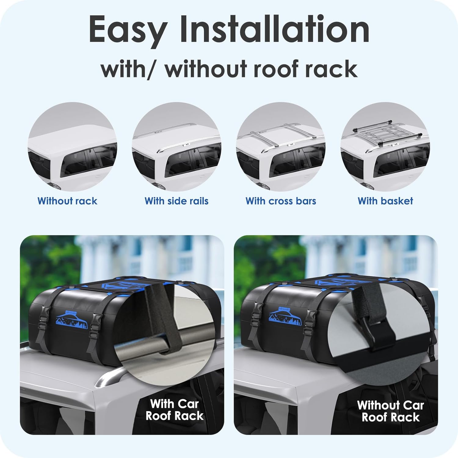 Detalle de Rymopuey Roof Bag: 20 Cubic Feet of Waterproof, No-Rrack Installation Car Roof Storage