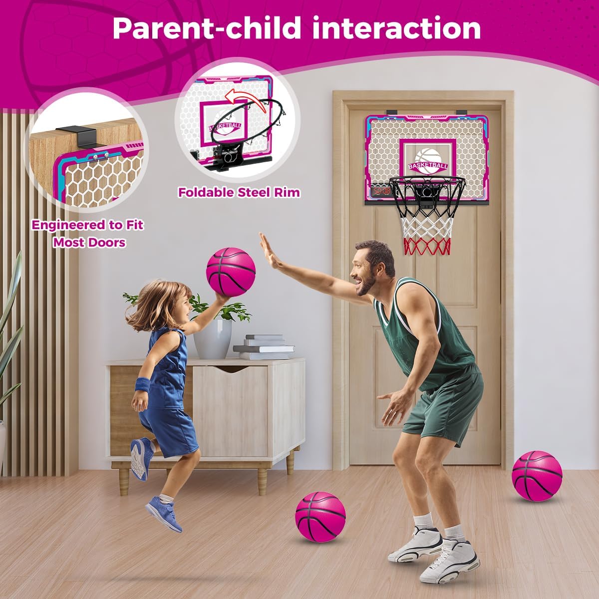 Thumbnail 3 de VATOS Cerceau de basket-ball d'intérieur pour filles avec LED et tableau d’affichage