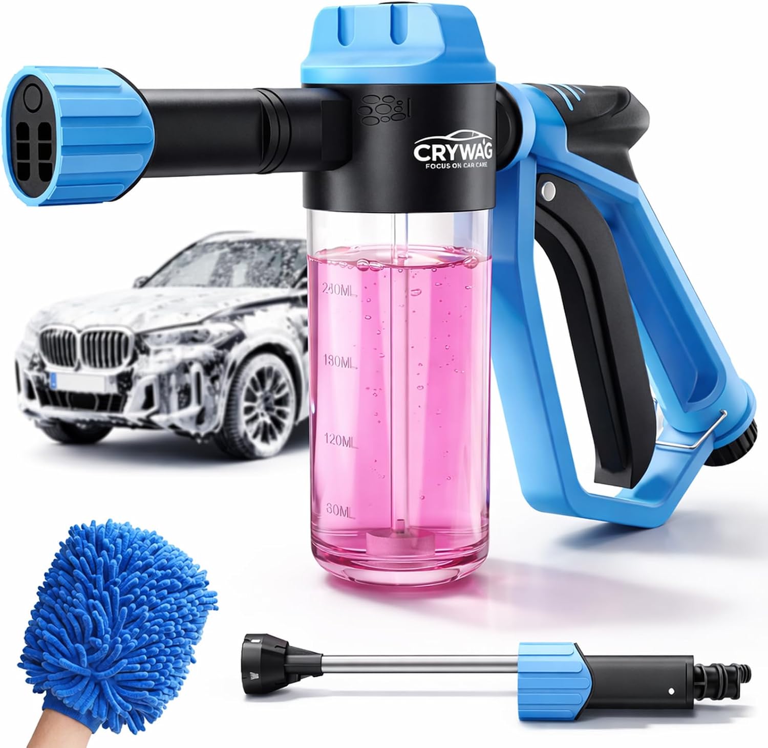 Detalle de Crywag Car Wash Foam Gun for Garden Hose: Thick Foam, Safe Scrub & 3 Spray Modes