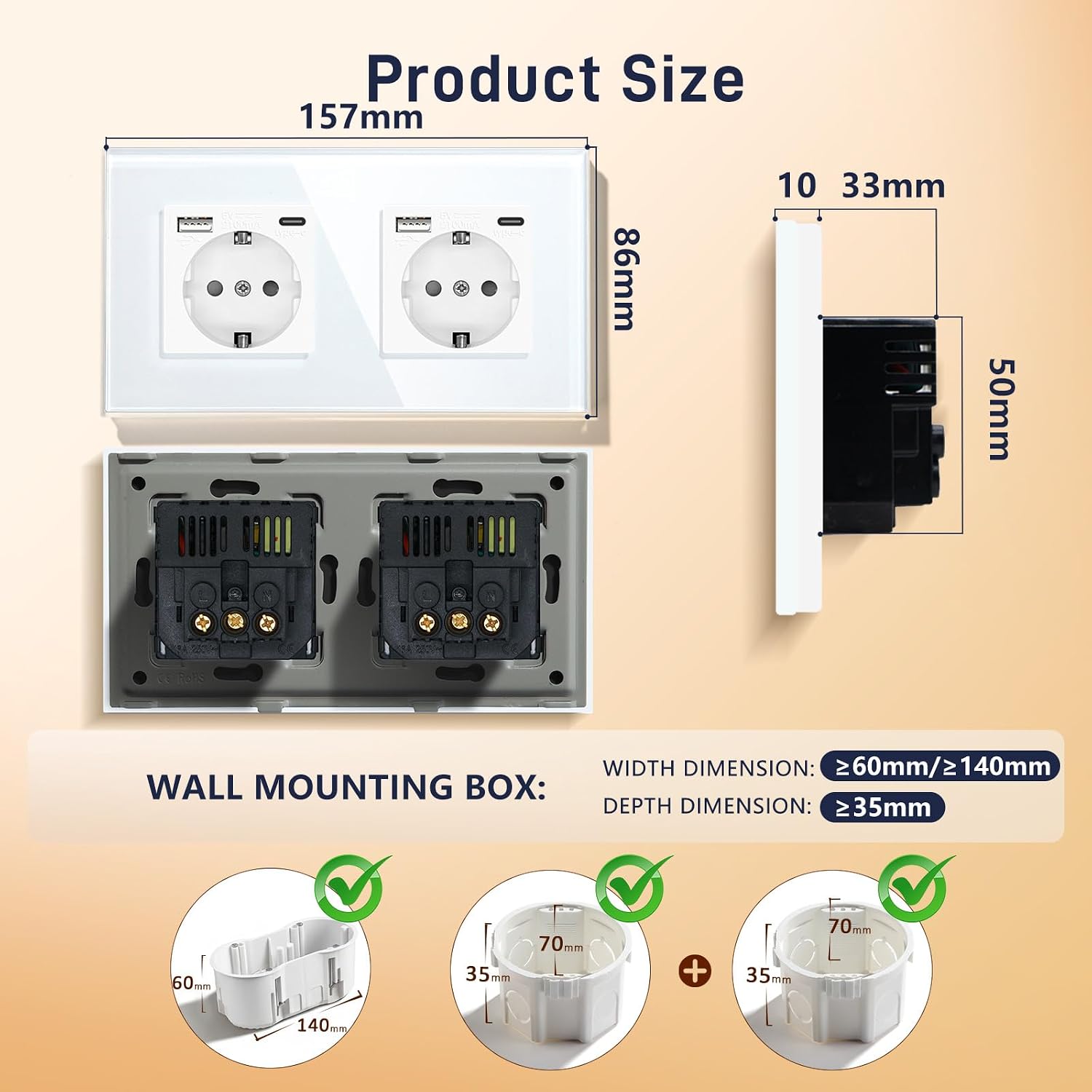Detalle 2 de USB-Wandsteckdose BSEED Doppel 2,1A