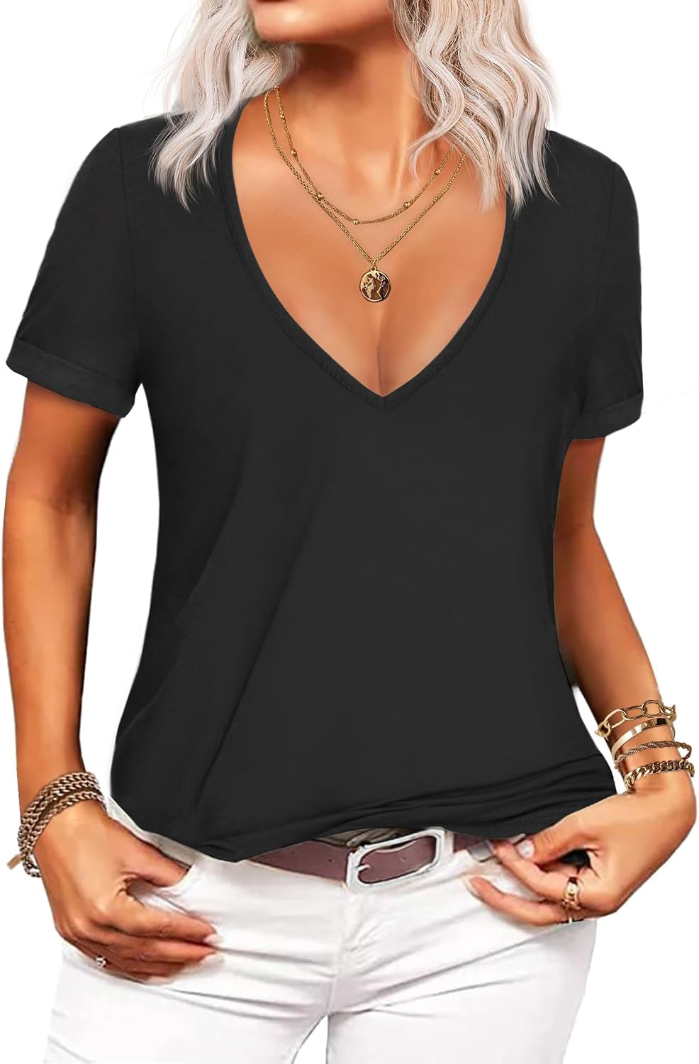 Detalle de Zeagoo T Shirt Donna Scollo a V Maglietta Casual