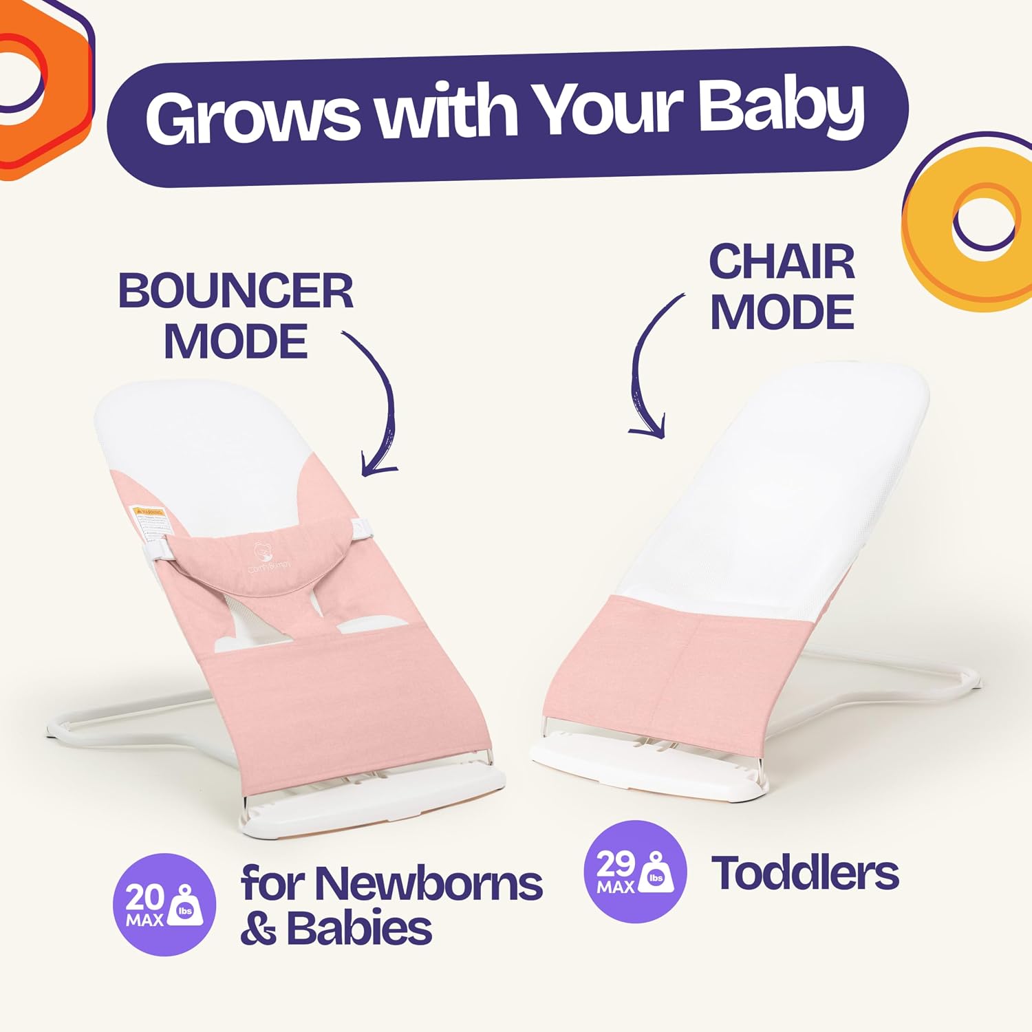 Detalle 1 de ComfyBumpy Baby Bouncer Seat, Organic Cotton, Breathable Mesh, Foldable