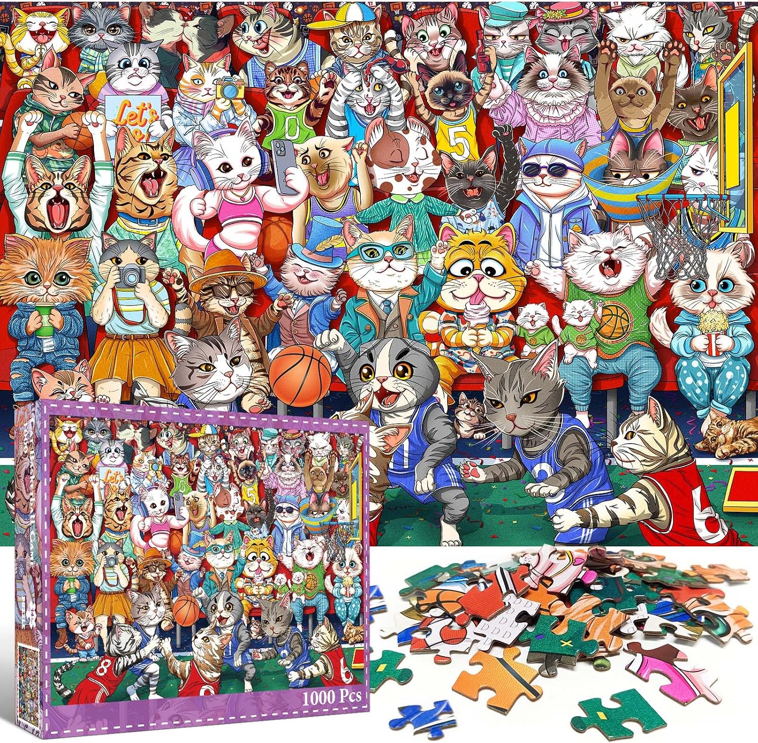 Detalle 2 de Cat Basketball Jigsaw Puzzle, 1,000 Pieces