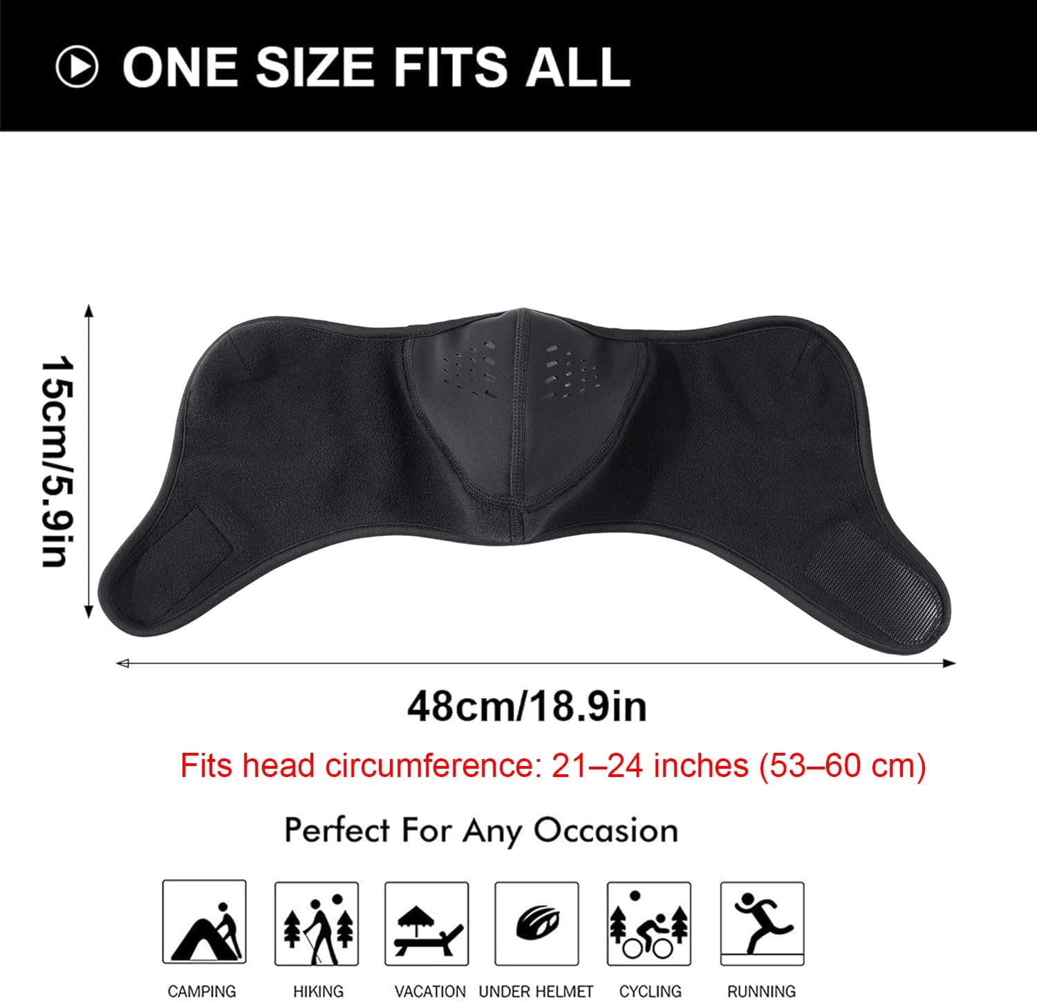 Detalle de WTACTFUL D01-8DF158-01 Winter Half Face Mask, Breathable Black Polyester